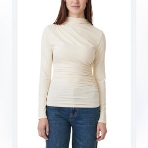 Habitual Ivory Funnel Neck Long Sleeve Cotton Blend Ruched Top Size Small